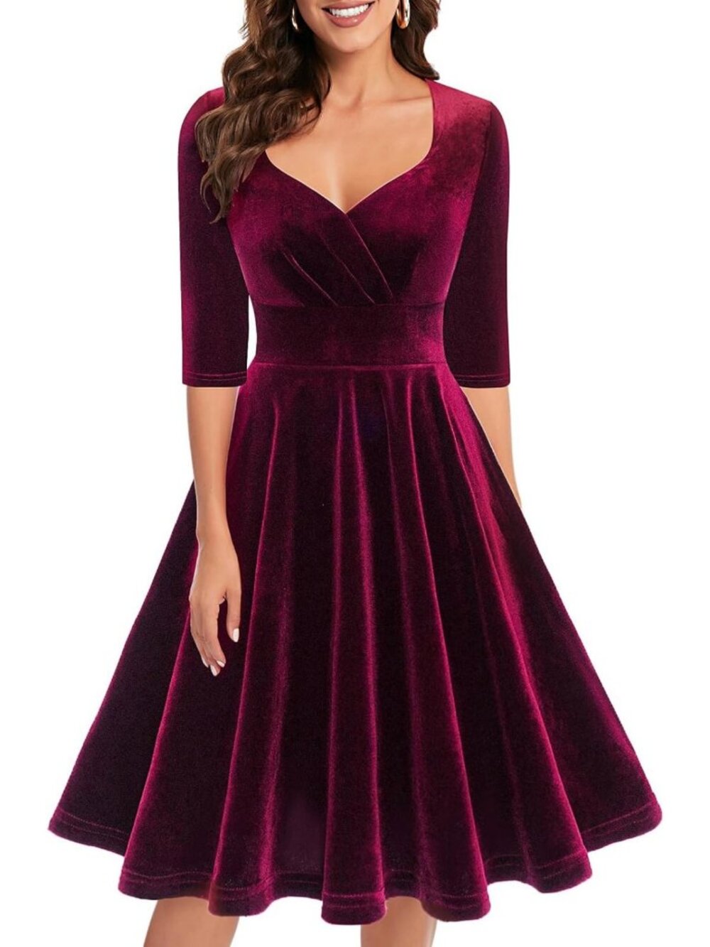 Elegant Velvet Long Sleeve Midi Dress for Wedding Guests & Holiday Parties